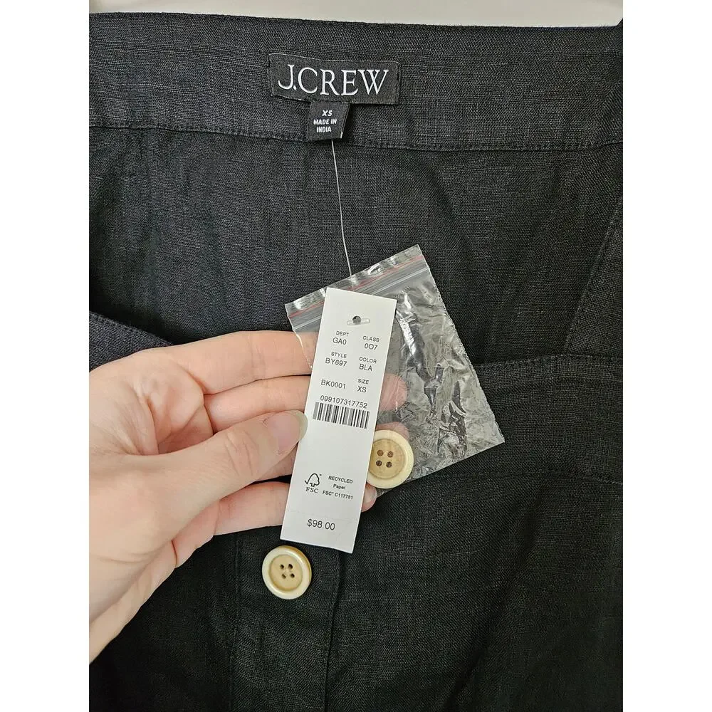 J. Crew Black Squareneck Button-Up Linen Top NWT Size X-Small